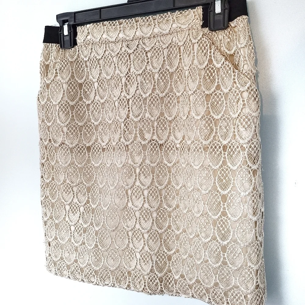 Harvey Faircloth Gold Metallic Eyelet Lace Silk Mini Skirt Size 4